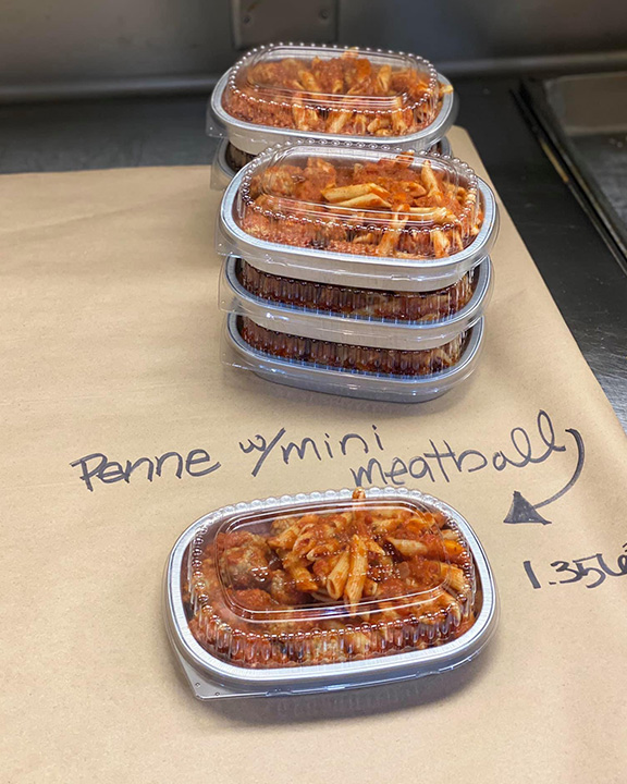 Penne with mini meatball packaged meals to go.