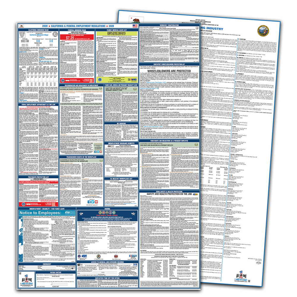 A pair of 2020 California labor laws posters.