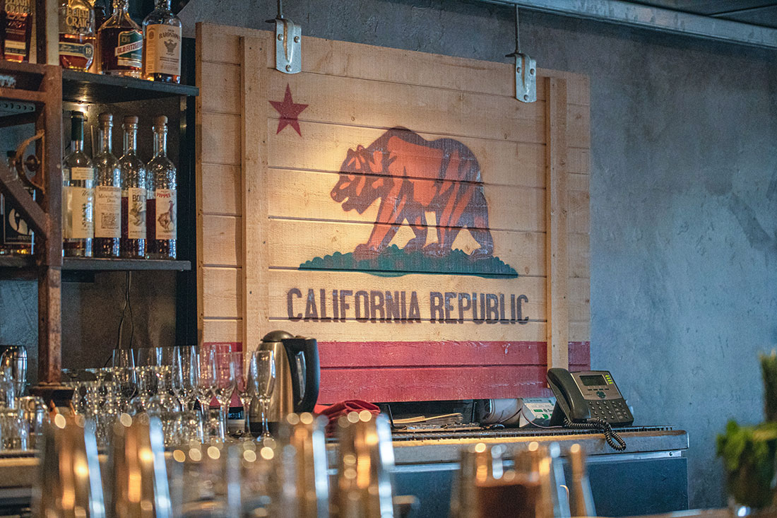 A painting of the flag of the California Republic on wood.